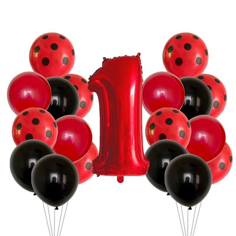 21 Pcs 12 Inch Red Black Dots Ladybug Balloons Birthday Party Decorations Baby Shower 32 Inch Red Number Birthday Party Supplies