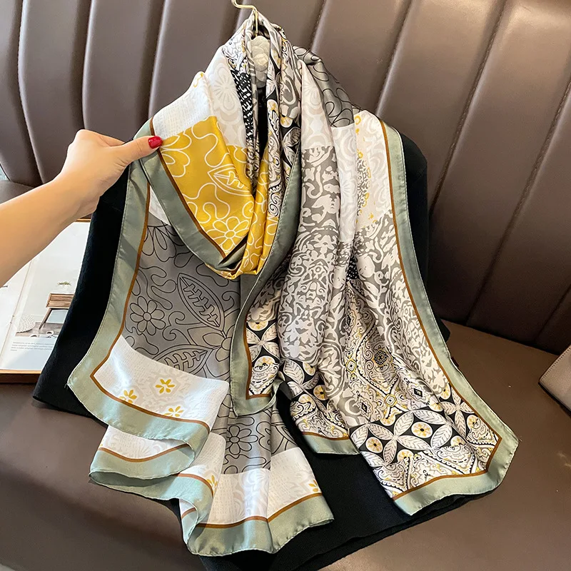 Spring Scarf Women\'s Luxury Design Scarf Silk Smooth Scarf Soft Muslim Headband Shawl Beach 85x180cm