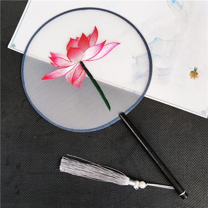 Retro Embroidery Double-Sided Embroidery Fan Hand-Embroidered Fragrant Concubine Bamboo Palace Fan Chinese Style Gifts