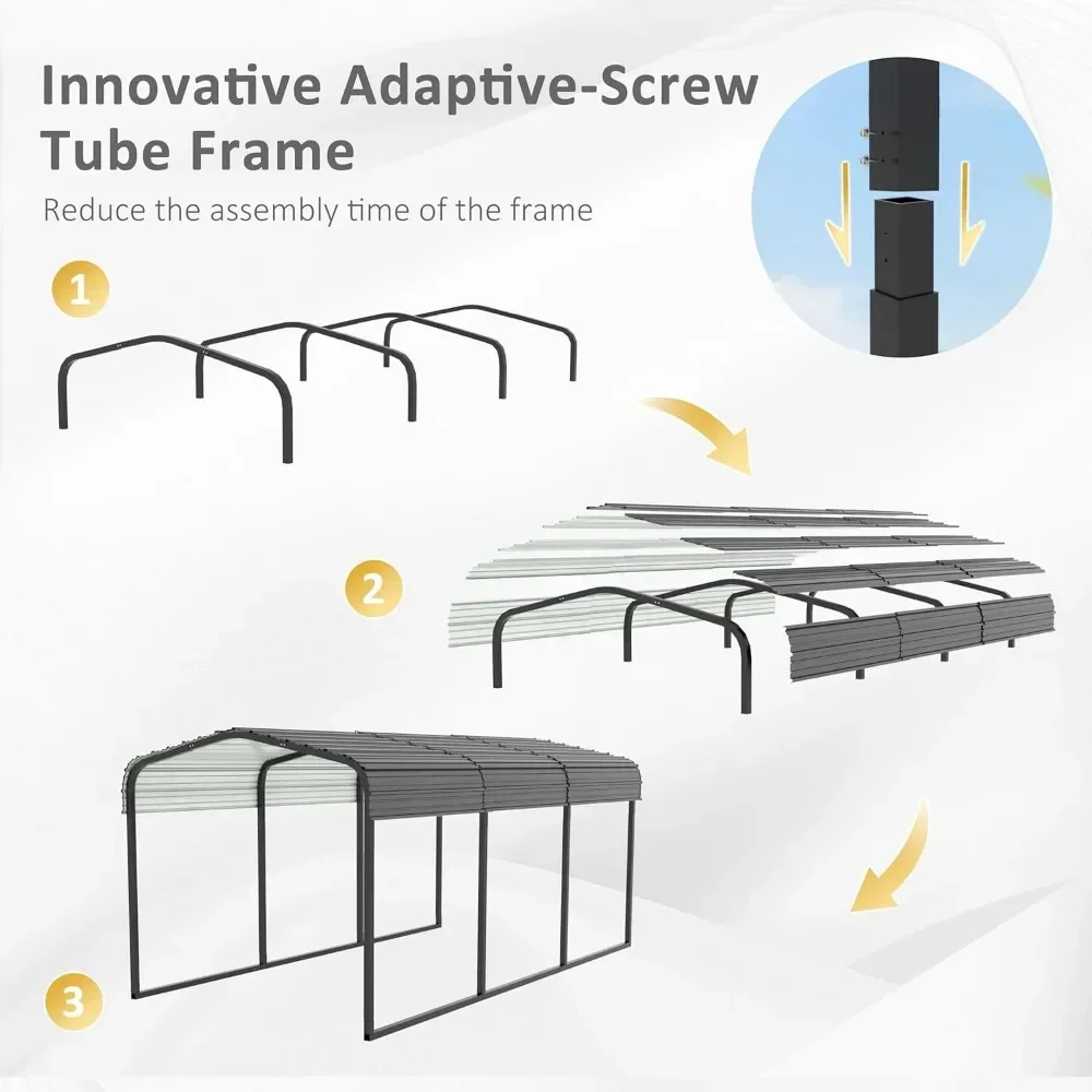 10' x 15'Metal Carport with Heavy Duty Galvanized Steel Roof, Upgraded Large Outdoor Carport Canopy, Car Port