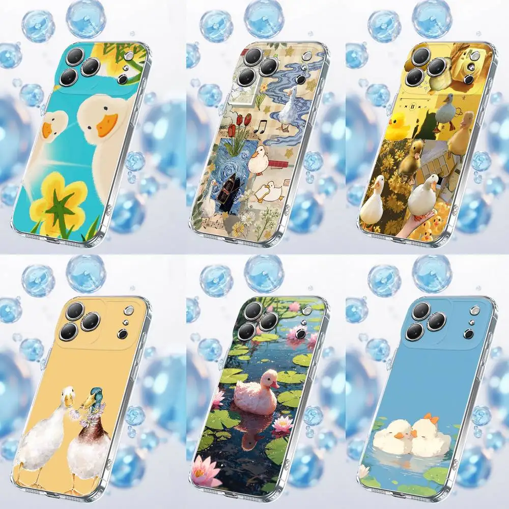 

Cartoon Cute Duck Phone Case For iPhone 17,16,15,14,13,12,11 Plus,Pro,Max,Plus,E,SE4,Air,Mini Transparent