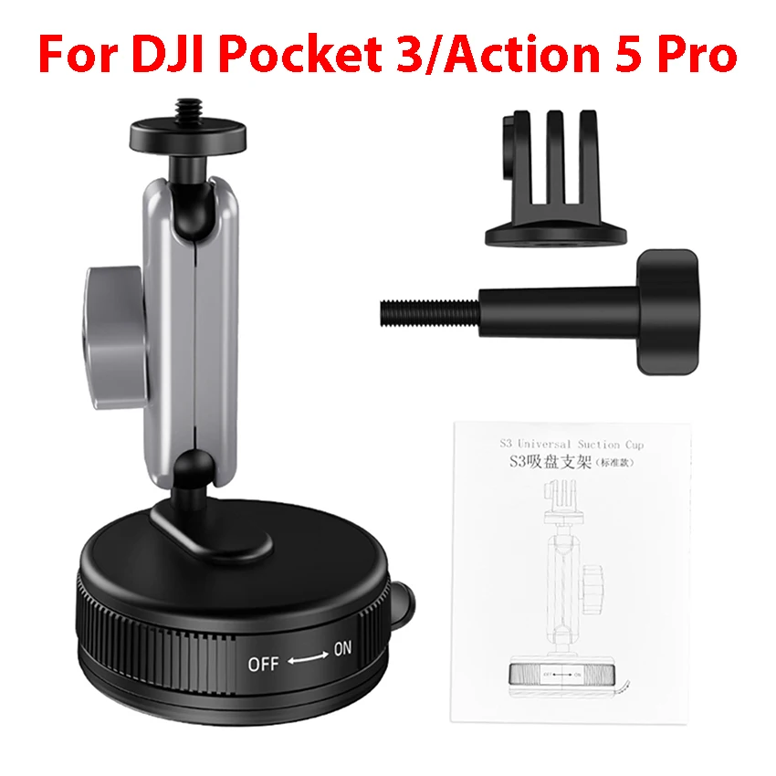 

For DJI Pocket 3/Action 5 Pro Vehicle Suction Cup Mount Adjustable Vehicle Mount Action Camera Accessories