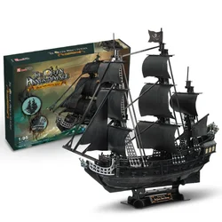 3D DIY Puzzles Large Black Pearl Pirate Ship Cardboard Anne's Sailboat Building Toys for Adults Kids