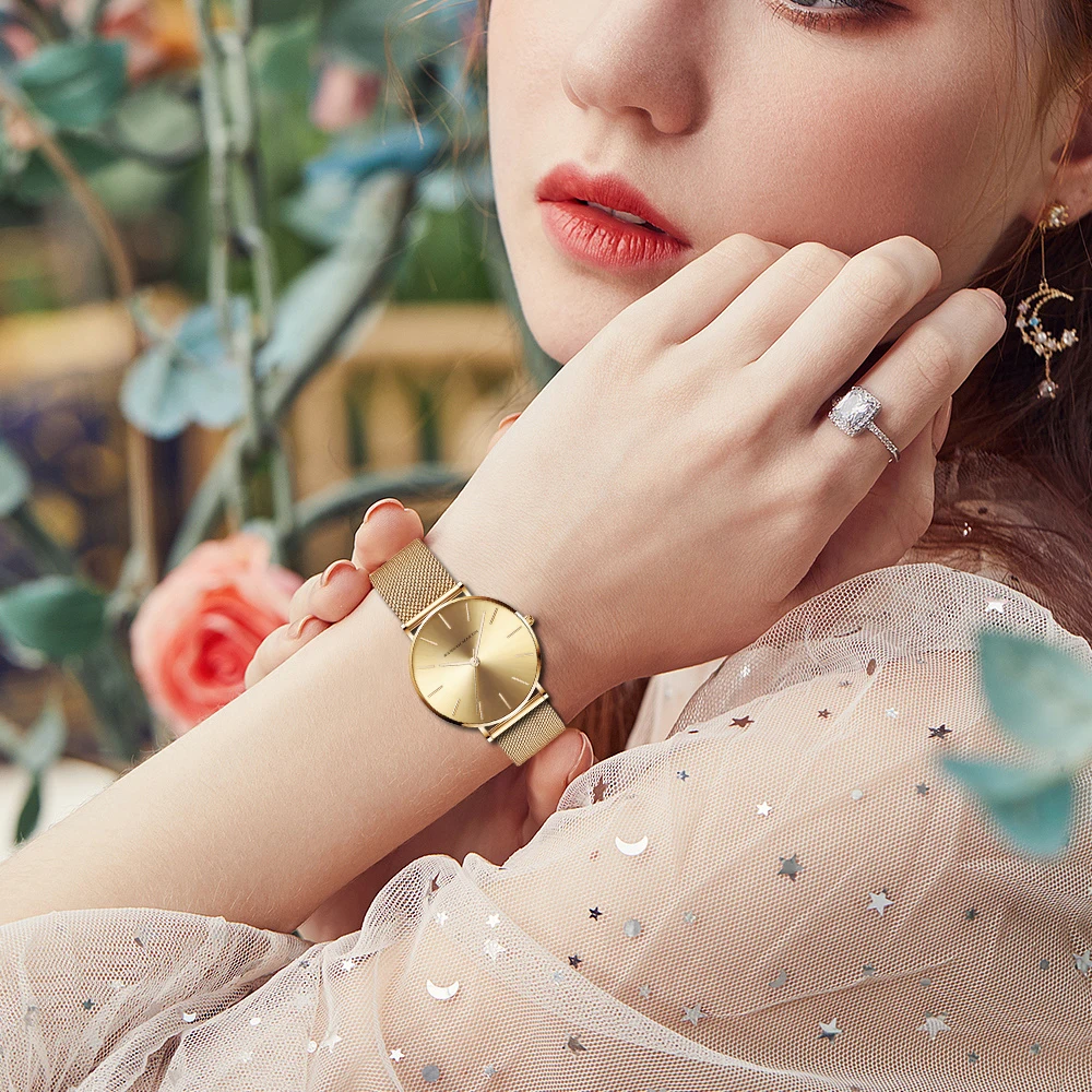 Full Rose Gold 1 Set Bracelet Watch Japan Quartz Creative Design Waterproof Stainless Steel Mesh Ladies Watches Relogio Feminino