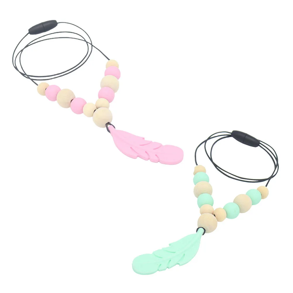 

2 Pcs Necklace Baby Molar Toy Chew Necklace Food Grade Silicone Infant Mouth Baby Molar Toy Gym Toddler Biting Toys