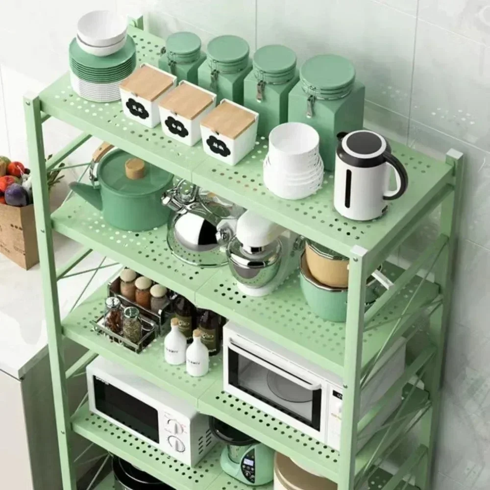 

5 Tier Folding Multi-Tier Storage Rack Multifunctional Removable Mobile Shelf Kitchen Microwave Storage Racks A