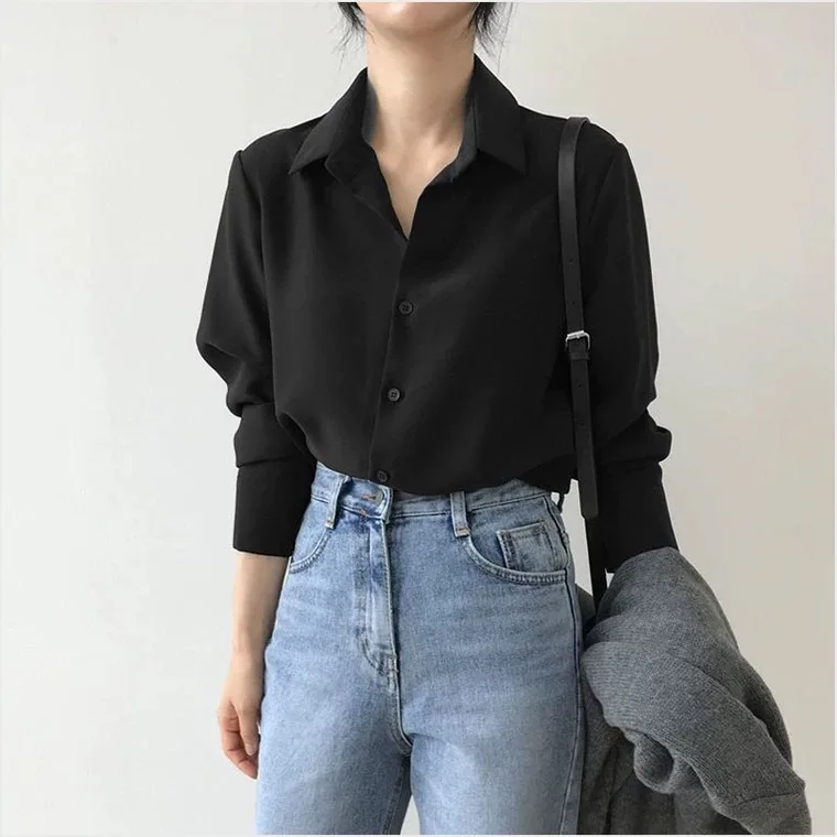 

Long Sleeve Shirts Womens Chiffon Button Down Blouses Pleated Hem Slim Fit Preppy Feminine Retro College Style Lantern Sleeves