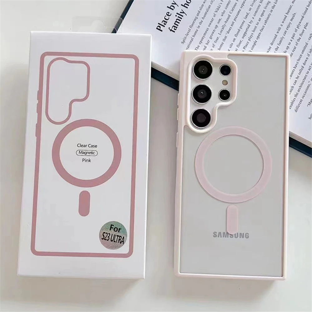 Luksusowe, przezroczyste etui na telefon z obsługą ładowania bezprzewodowego MagSafe, magnetyczne, odporne na wstrząsy, do Samsunga S26 S25 S24 FE S22 S23 Ultra Plus
