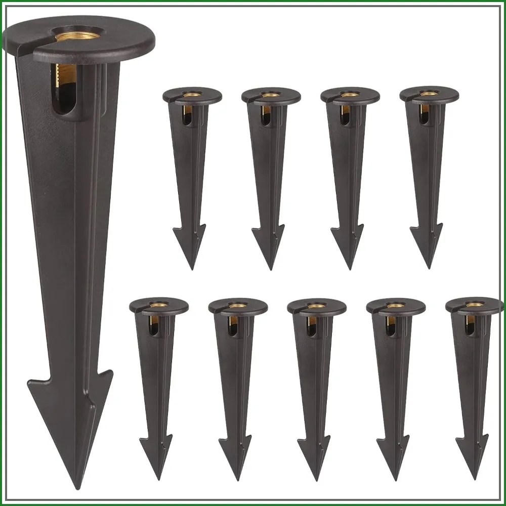 

ABS Ground Spikes with Brass Insert, 1/2" NPT Thread Side Wire Way, 9.44" x 2.95" for Landscape Path Lighting, Spotlight, Floodlight (10 Pack)
