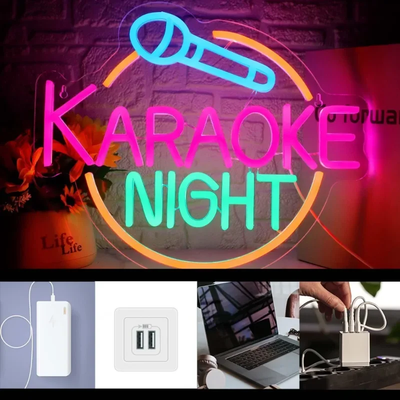 Imagem -02 - Led Karaoke Night Neon Sign Bar Neon Light Wall Decor Logo Bar Open Wall Luzes Led Alimentado por Usb Sala de Jogos Man Cave Bar