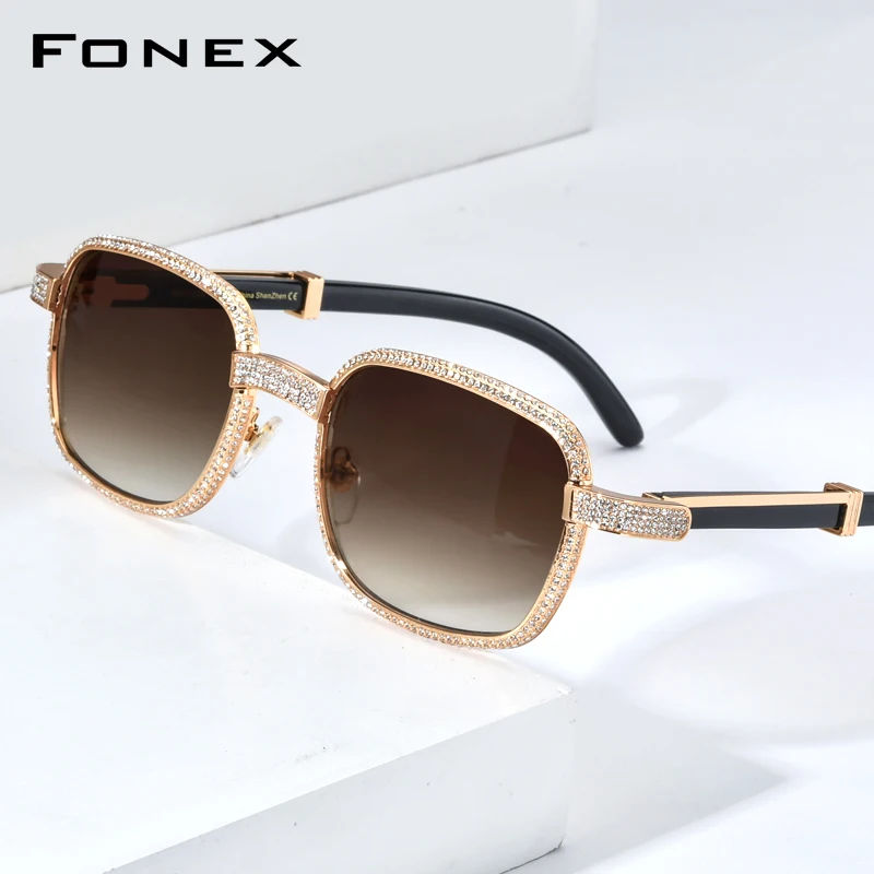 HEPIDEM High Quality Diamond Buffalo Horn Sunglasses Men Square Luxury Brand Design Sumptuous Women Sun Glasses Buffs Glasses 80