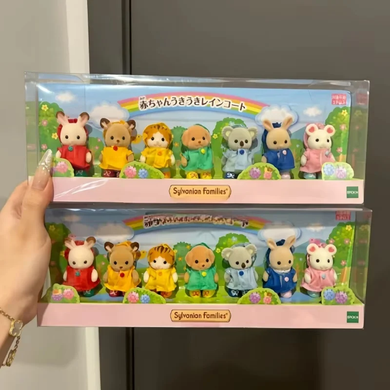 Hot Anime Sylvanian Families Raincoat Babies Bread Christmas Set  Action Figure Flocking Doll Pvc Room Decoration Birthday Gifts