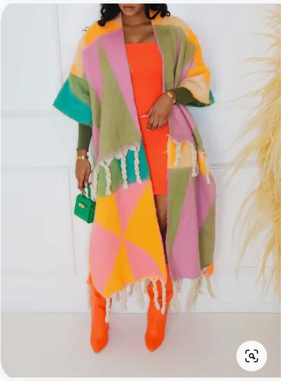 Africano popolare Plus Size Casual stampa frangia cardigan alla caviglia capispalla moda invernale Fuzzy lungo spolverino per signora
