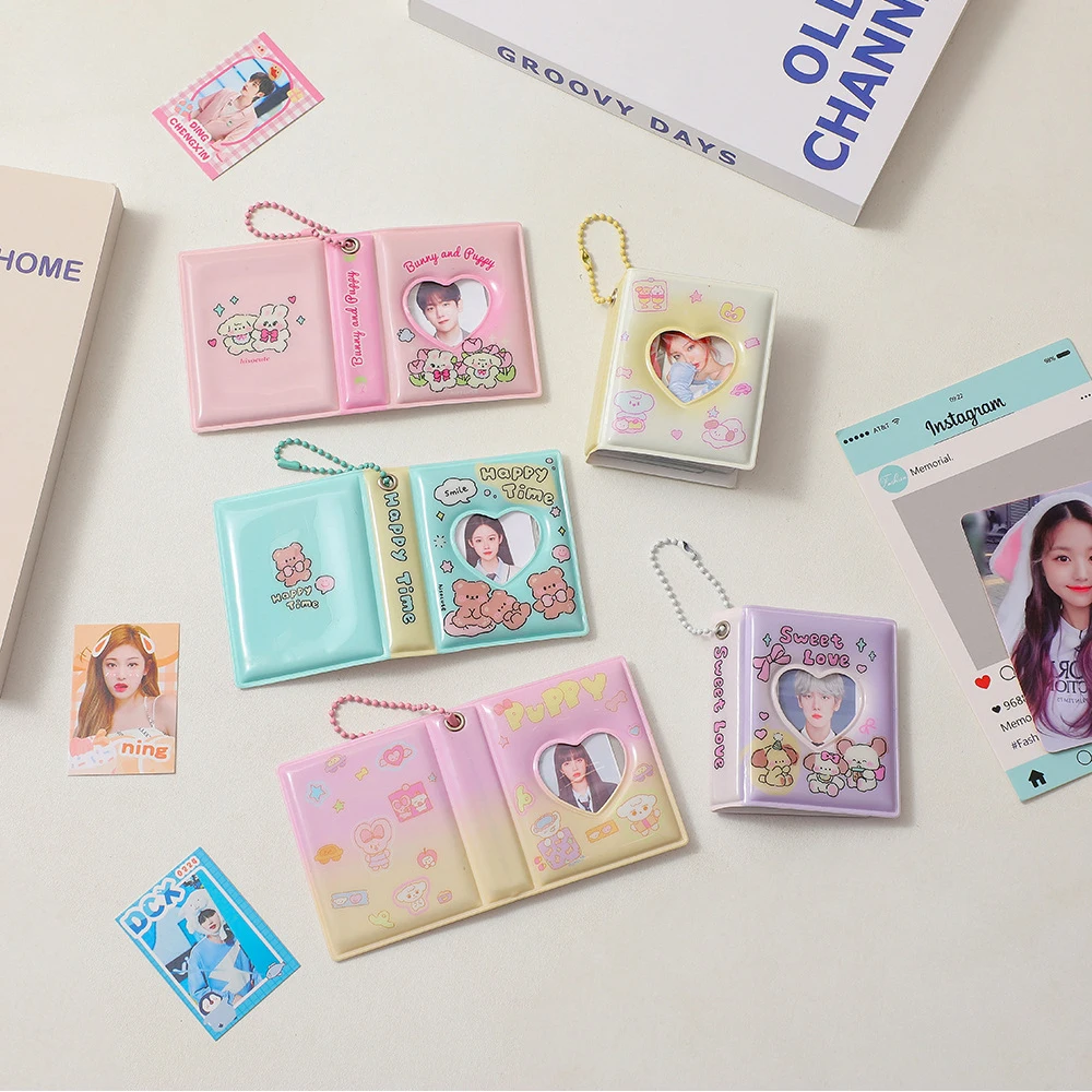 2 inch 16 Pockets Small Photo Album Korean Cartoon Photos Collect Book Card Holder With Keychain Mini Card Bag Photocard Holder