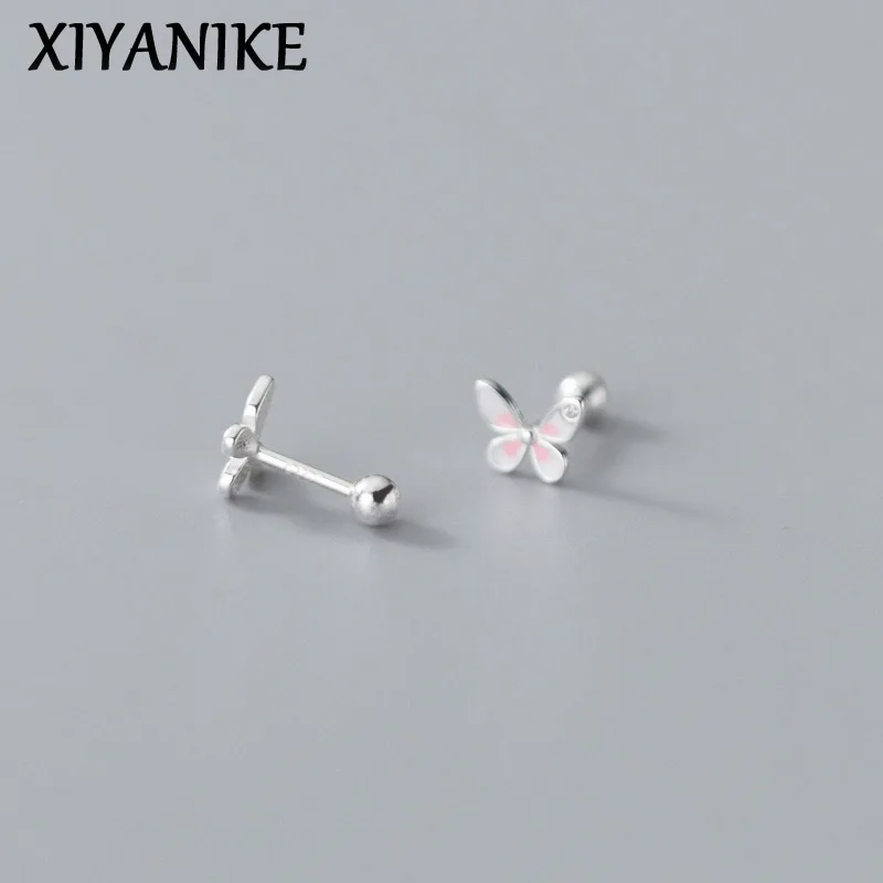 XIYANIKE Anti-shedding Sweet Cute Butterfly Screw Stud Earrings For Women Girl Fashion New Ear Piercing Jewelry aretes de mujer