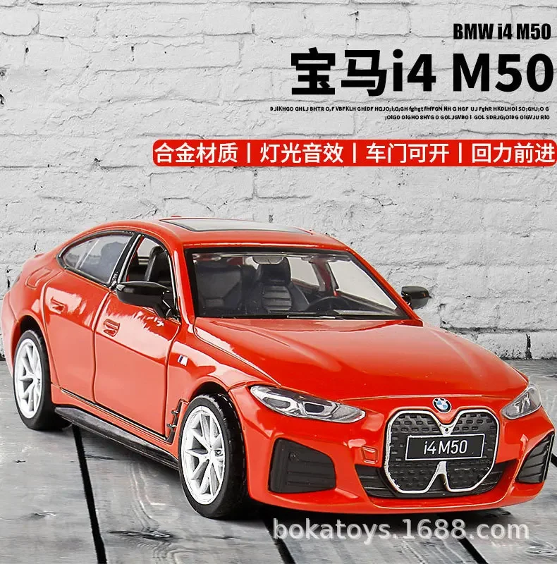 1:34 BMW I4 M50 sports car High Simulation Diecast Metal Alloy Model car Sound Light Pull Back Collection Kids Toy Gifts X51