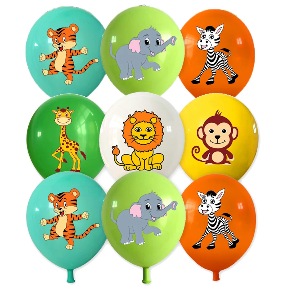 Set de 12 Globos de Látex de 12 Pulgadas con Temática de Animales de la Selva para Decoración de Fiestas de Cumpleaños, Eventos, Celebraciones, Baby Shower