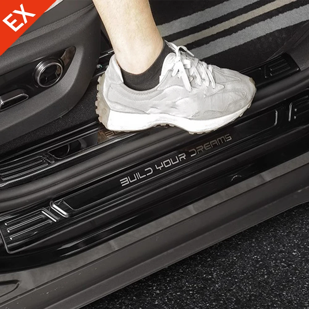 ل BYD Sealion 7 أسد البحر 07 2024-2025 عتبة باب السيارة لوحة بالية ترحيب دواسة حماية الفولاذ المقاوم للصدأ أسود/فضي مقبلات