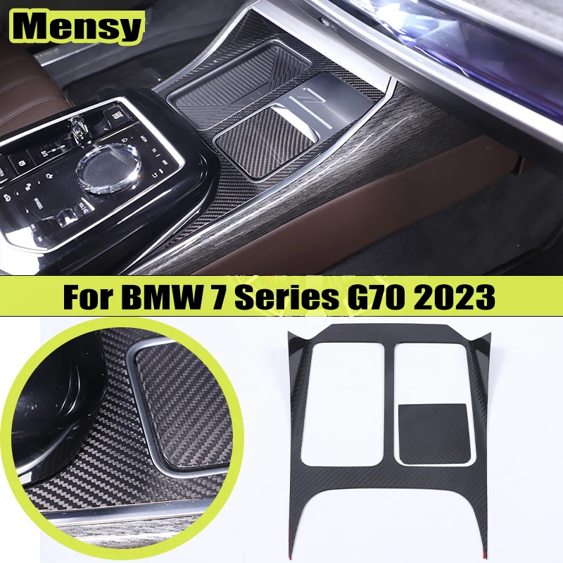 Real carbon fiber For BMW 7 Series G70 2023 2024 Center Console Tea Cup Holder Panel Decorative Frame Sticker Car Accessories