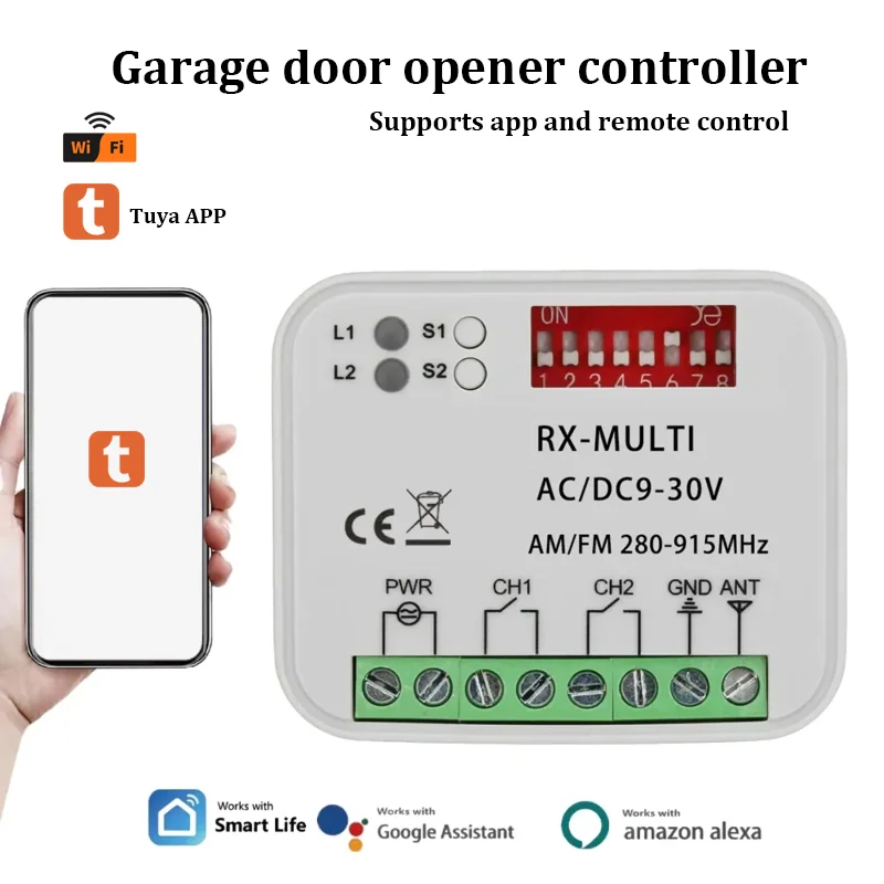 

Universal Tuya WIFI Garage Door Opener Controller APP & Remote Control Intelligent Dual-Channel Momentary Switch Module Relay