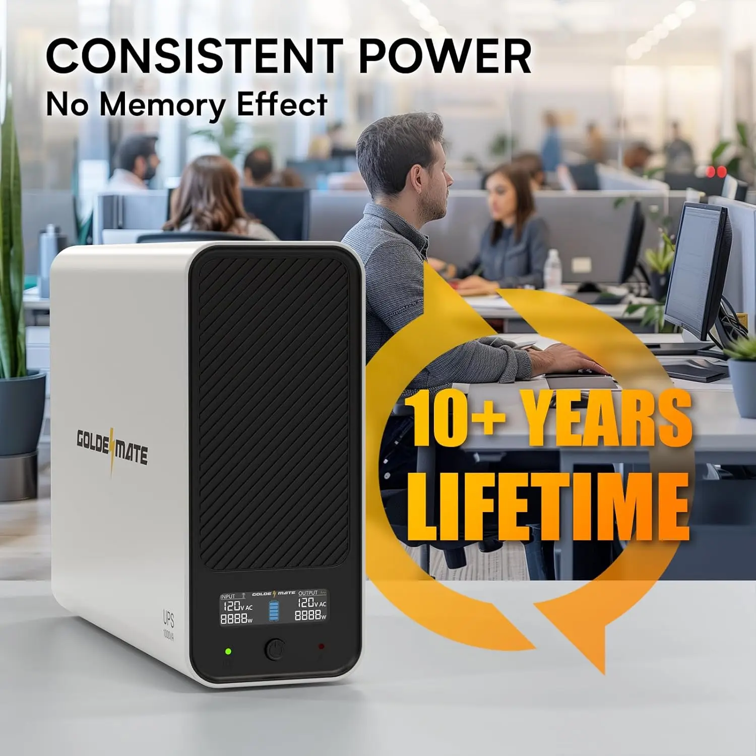 1000VA/800W Lithium UPS Battery Backup and Surge Protector, Backup Battery Power Supply with LiFePO4 Battery, BMS & Cooling Fan