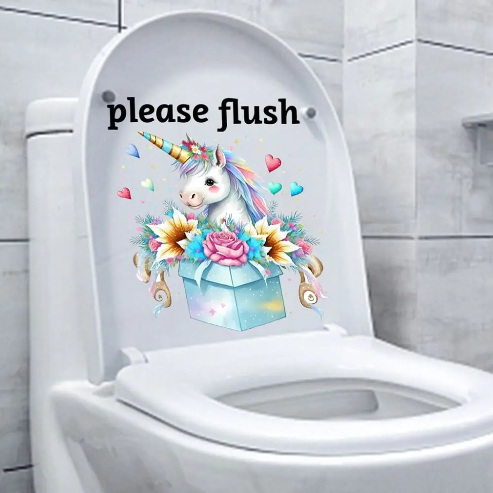 Please Flush Sea Animal Toilet Sticker Removable PVC Bathroom Decals Washable Cute Toilet Sign Sticker Home Decor