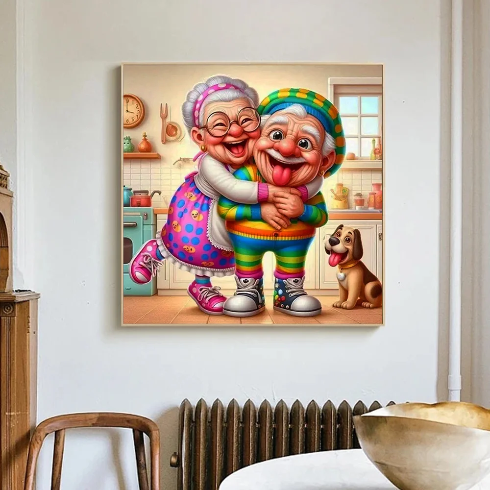 Huacan Diy Diamond Painting Portrait Grandma Full Round Square Diamond Mosaic Cartoon New Home Decoration Craft Kit