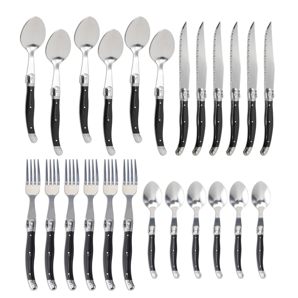 

24pcs Multi Color cutlery Stainless Steel Steak Knife Luxury Silverware Sharp Blade Dinnerware Set Fork Spoons Utensils