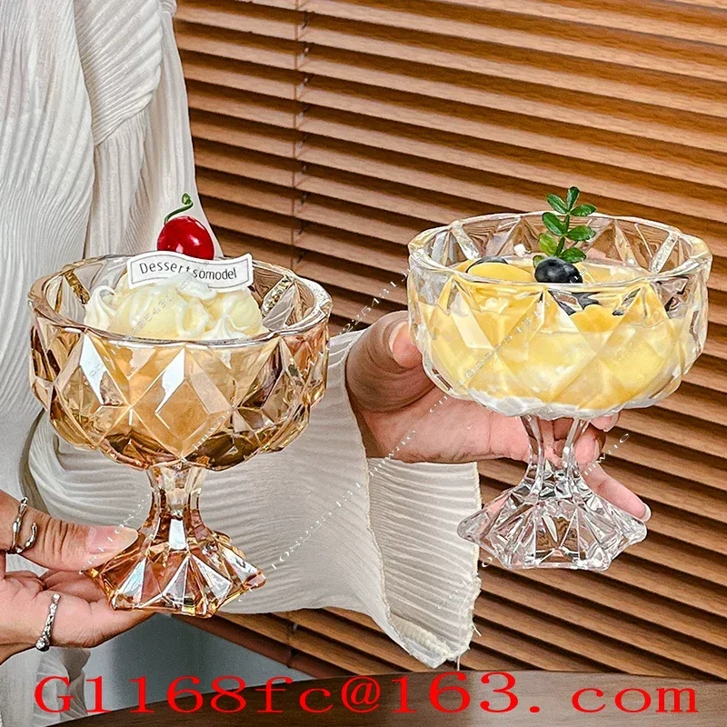 High Quality Professional Internet Celebrity High Foot Ice Cream Cup, Glass Dessert Bowl
