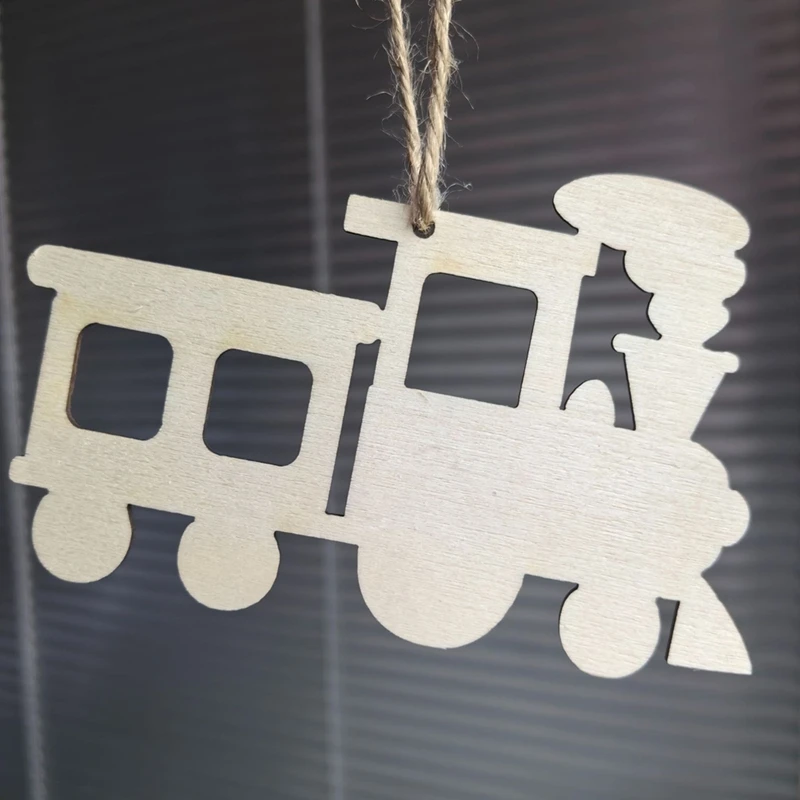 Tren de madera sin terminar, adornos en forma de tren, rebanadas de madera en blanco para manualidades DIY, decoración para fiestas navideñas, 50 piezas