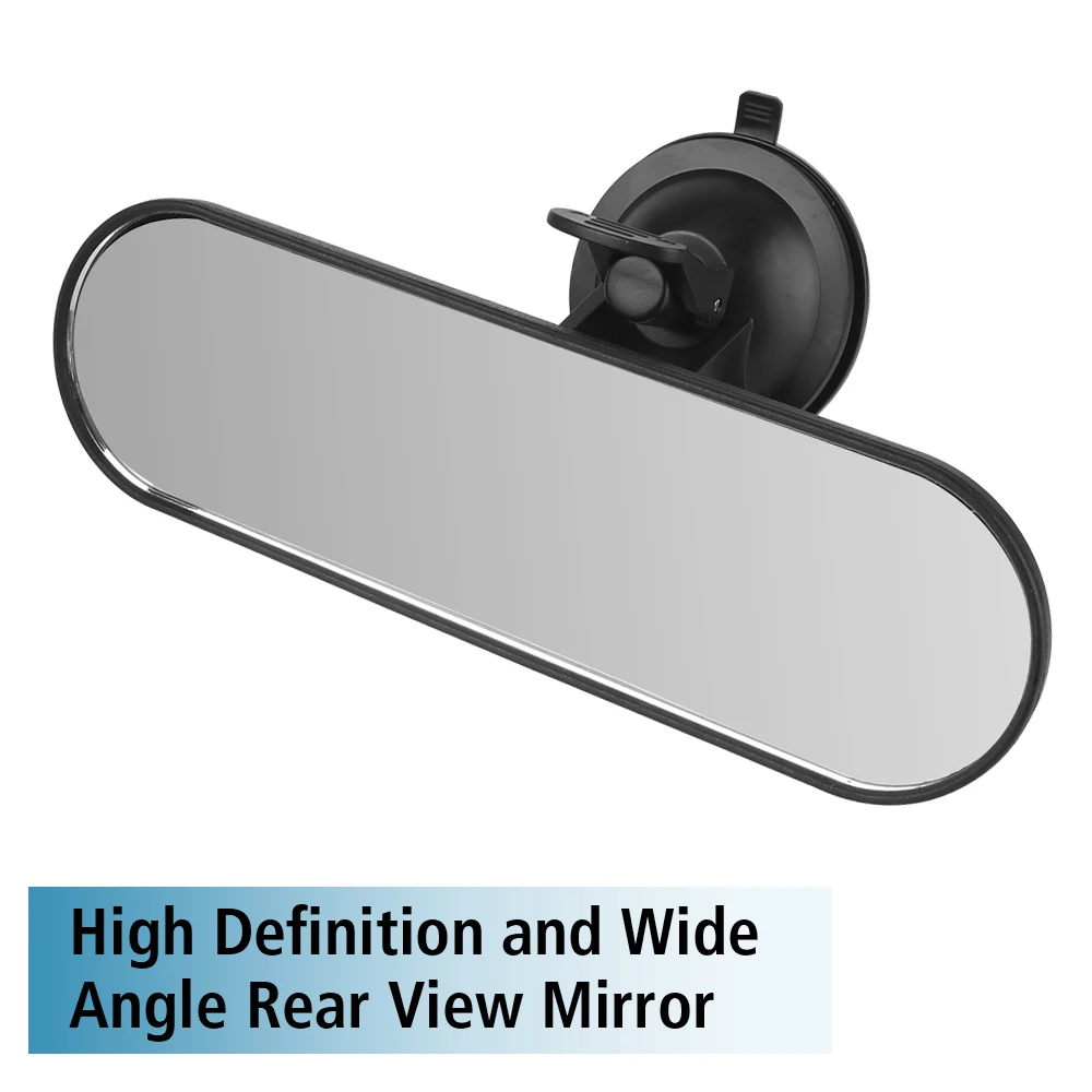 220*65mm High-definition Large Field of View Car Truck Mirror Interior RearView Mirror 360°Adjustable Universal with Suction Cup