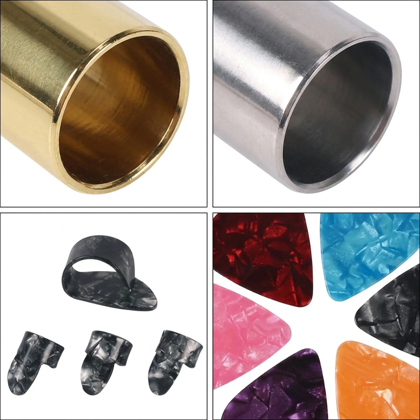 Guitar Slide and Pick Assortment Set with 1 for acrylic Glass Slide 2 Steel Slides and 10 Guitar Picks for Slide Guitar