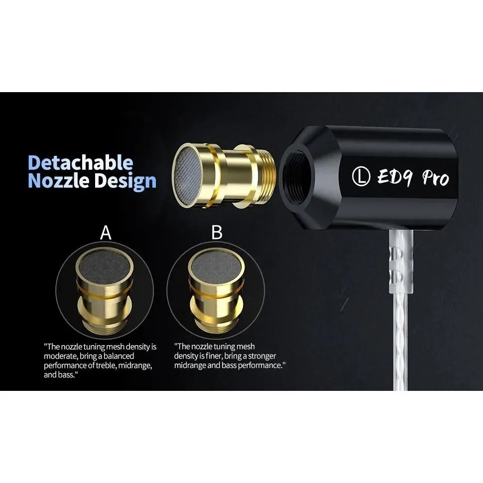 KZ ED9 Pro หูฟังอินเอียร์ ED9PRO, หูฟังเสียงเบสคนขับไดรเวอร์ไดนามิกหูฟังเพลงโลหะสังกะสี HiFi