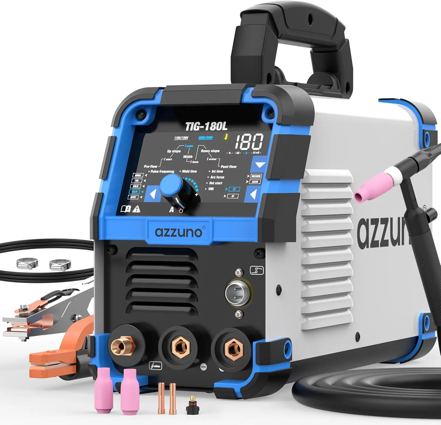 

180Amp TIG Welder with Pulse & Cold Modes, Large LED Display, 5-in-1 DC HF/Stick Welding, Dual Voltage 110V&220V