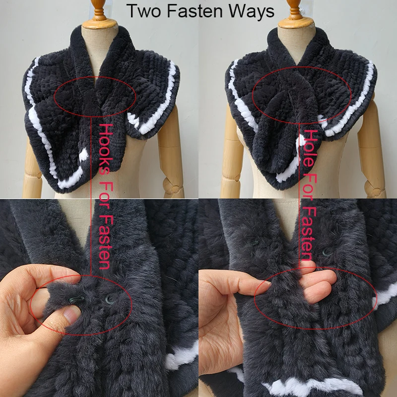 2024 New Real Rex Rabbit Fur Scarf Wave Cut Fashion Warm Women Natural Fur Shawl Snood Luxury Female Soft Hand Knitted Scarves