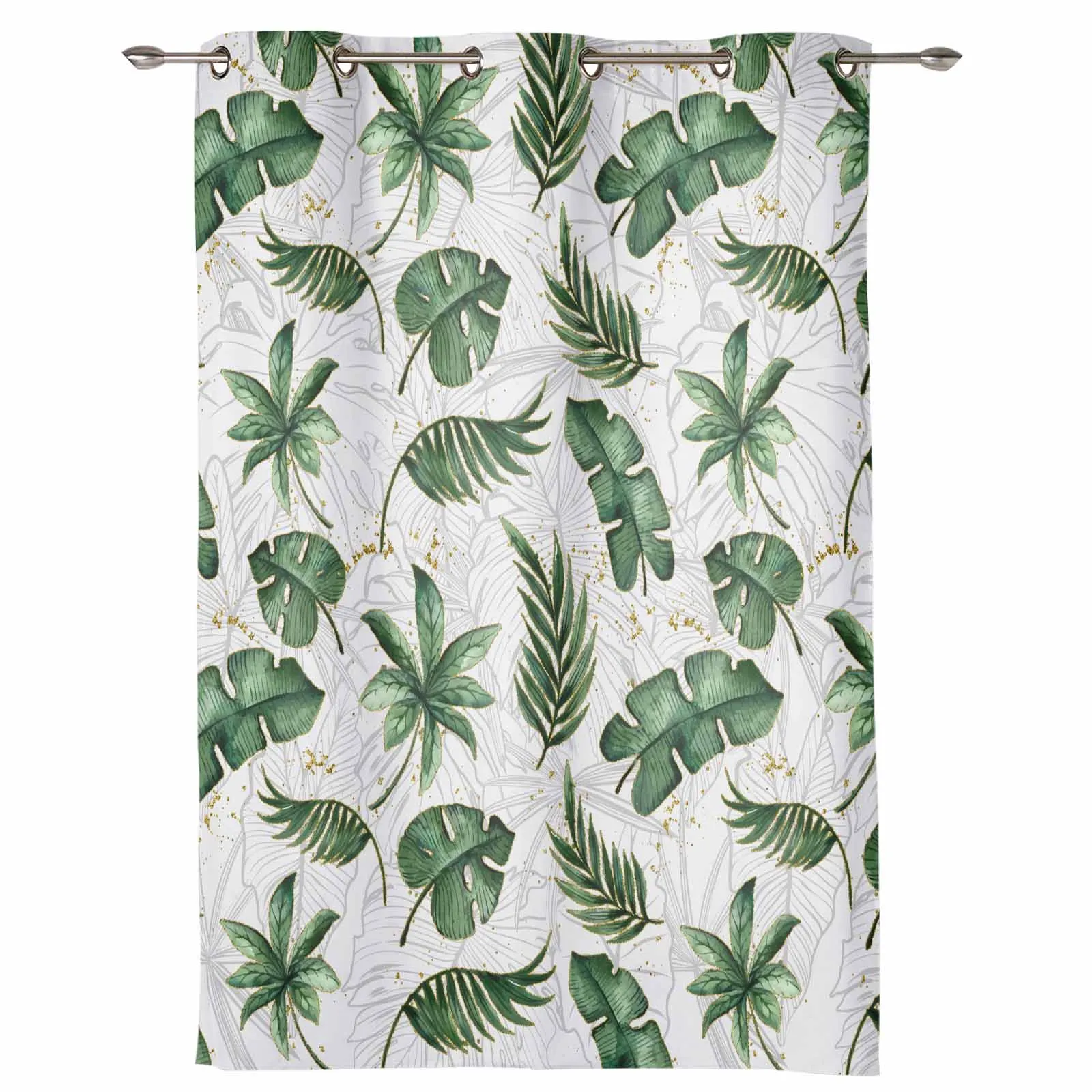 Watercolor Tropical Plant Turtle Back Palm Leaves Indoor Curtains Living Room Luxury Drapes Large Curtains Window Treatments