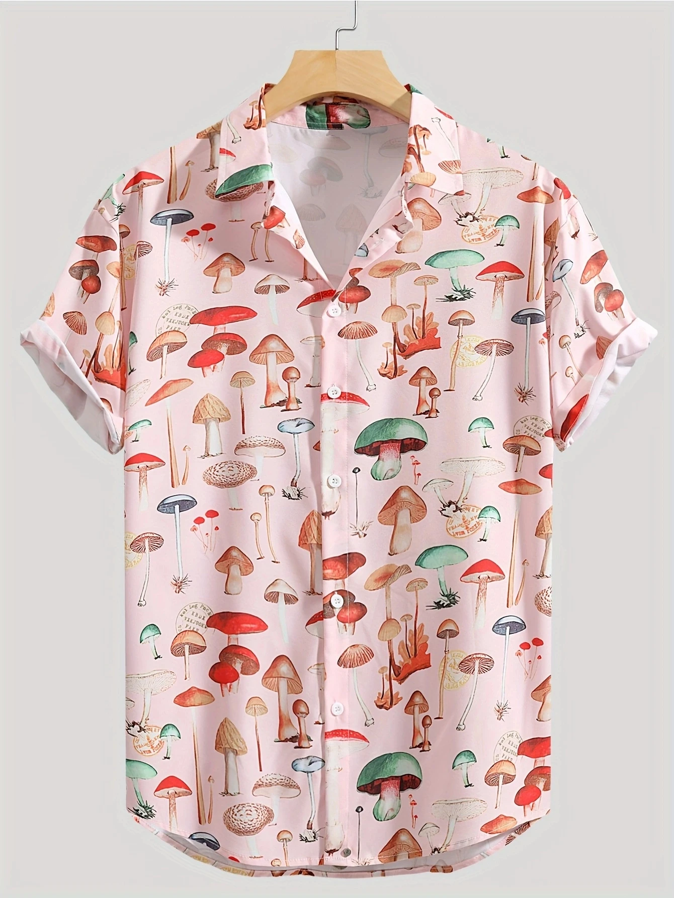 Summer Fashion Men\'s Mushroom Pattern Casual Short sleeve Shirt Hawaiian Button Up Shirt