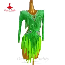 Latin Dance Competition Dresses Customized Senior Full Diamond Tassel Dress Adult and Child Tango Samba Performance Costumes