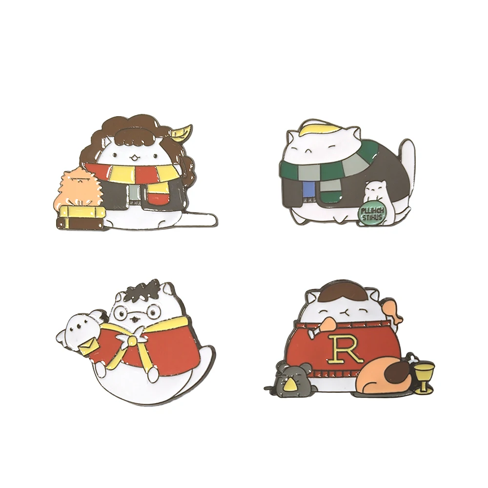 

Набор из 4 милых эмалевых значков с котиками, металлические значки с мультяшными животными, кавайные броши для рюкзаков, аксессуары, подарок