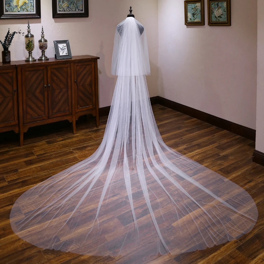 

New Arrival Two Layers White Ivory Wedding Bridal veils casamento Cathedral wedding accessories Boda velo de novia