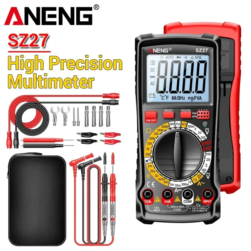 

ANENG SZ27 Digital Multimeter HFE Triode Tester AC/DC Voltage Current Meter Hz Diode Transistor Capacitor 1999 Counts Test Tools