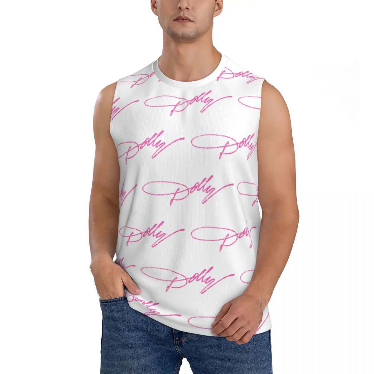 Dolly Parton Pink Sparkle Men Sleeveless Tank Tops Quick Dry Breathable Gym Fitness Running Summer Casual Sport Vest