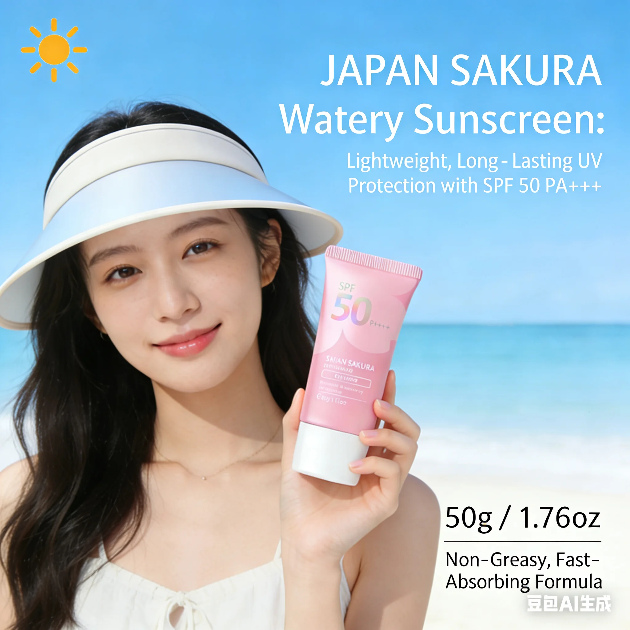 Laikou Japan Sakura Sunscreen SPF50 PA+++ Watery UV Protection Lightweight Long Lasting For Face And Body Daily Use 50g