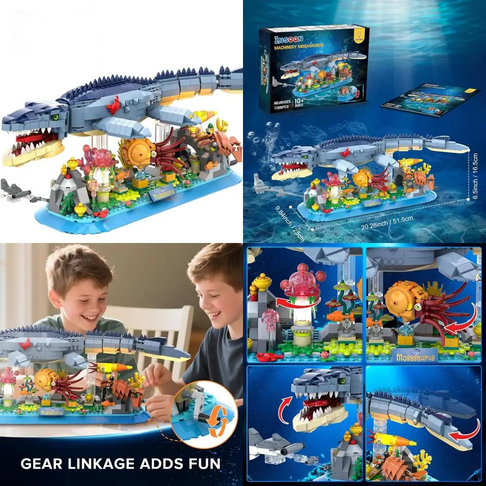

LED-Illuminated 1219-Piece Ocean Animal Building Blocks Set: Movable Nautilus, Jellyfish, Squid, and Coral Reef for Ages 12+