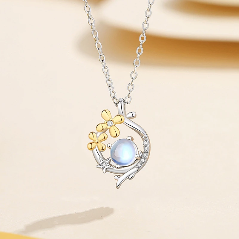 S925 Sterling Silver Necklace Pure Silver Flower and Moon Chain for Women's Luxury Party Chain Original Design Item Jewelry