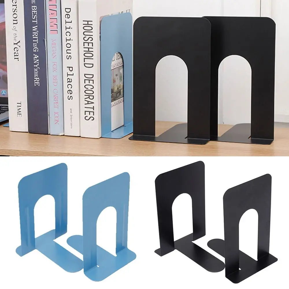 2pcs Thickened Metal Bookends Heavy-Duty Non-slip Book Supports L-Shaped Book Stand Students