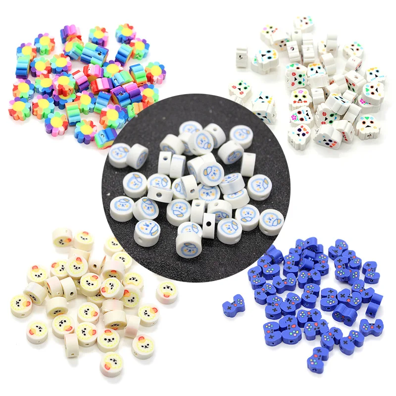 

50pcs Colorful Flower Ghost Gamepad Polymer Clay Spacer Beads For Jewelry Making DIY Bracelet Crafts Accessories