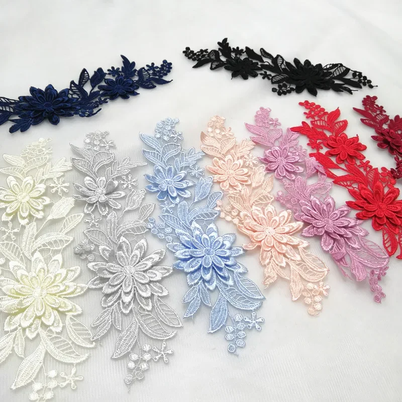 2PCS Multi Color Polyester Embroidery Sew On Dress Lace Applique Flower Patch Dancing Garment Accessories