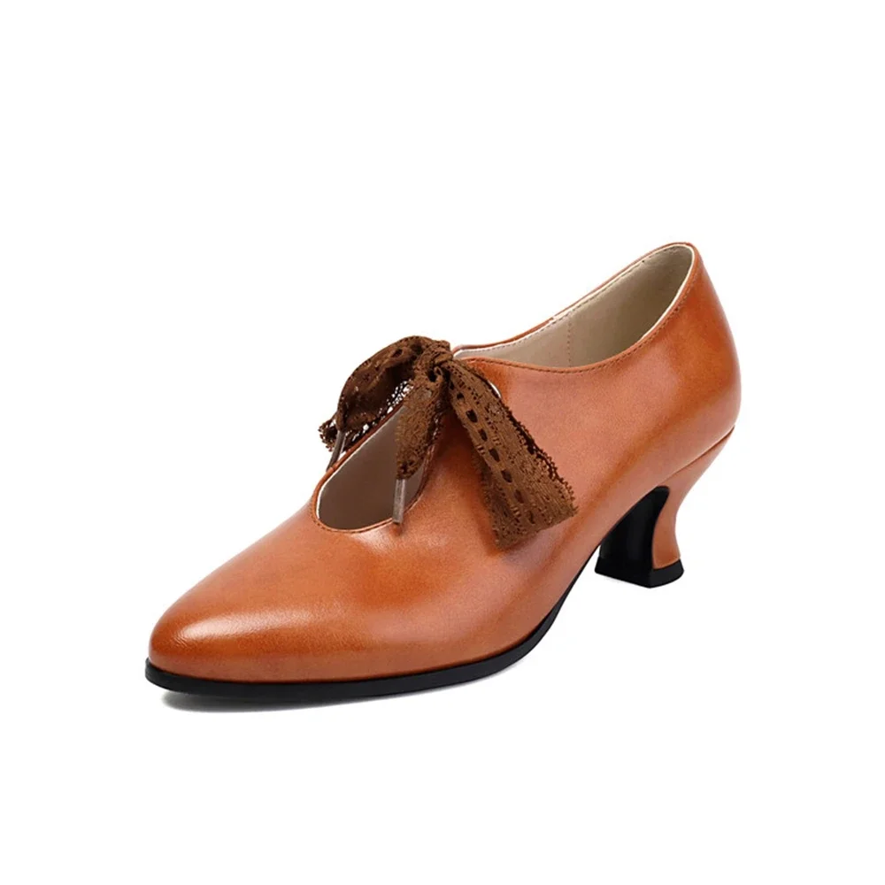 

Women Fashion Spring and Summer New Pointed Toe Closed Toe High Heels Retro Lace Up Bridal Shoes Office Party Single Shoes 215-1