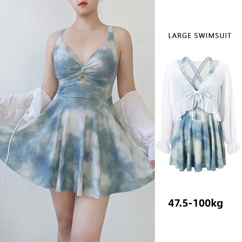 

New plus Size Swimsuit Women's High Ba Long Sve Sun Protection Beachwear Casual Swimwear Fixed Bust Pad